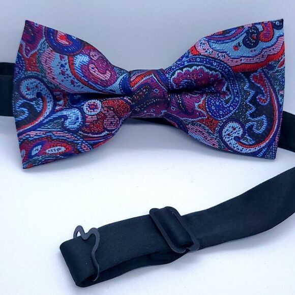 Bow Tie Pocket Square Cufflink 3pc Set Red Paisley Wedding Formal Prom Tux - Picture 3 of 11